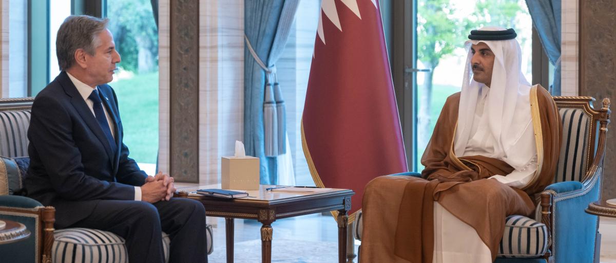 أمير قطر تميم بن حمد ووزير الخارجية الامريكي انطوني بلينكن